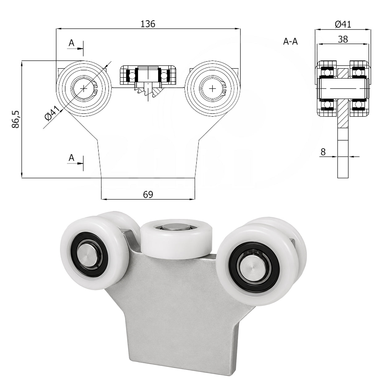 Torwagen für Schiebetore - für Profile 50 x 50 mm - Wandstärke 4 mm: G-5T-50/4