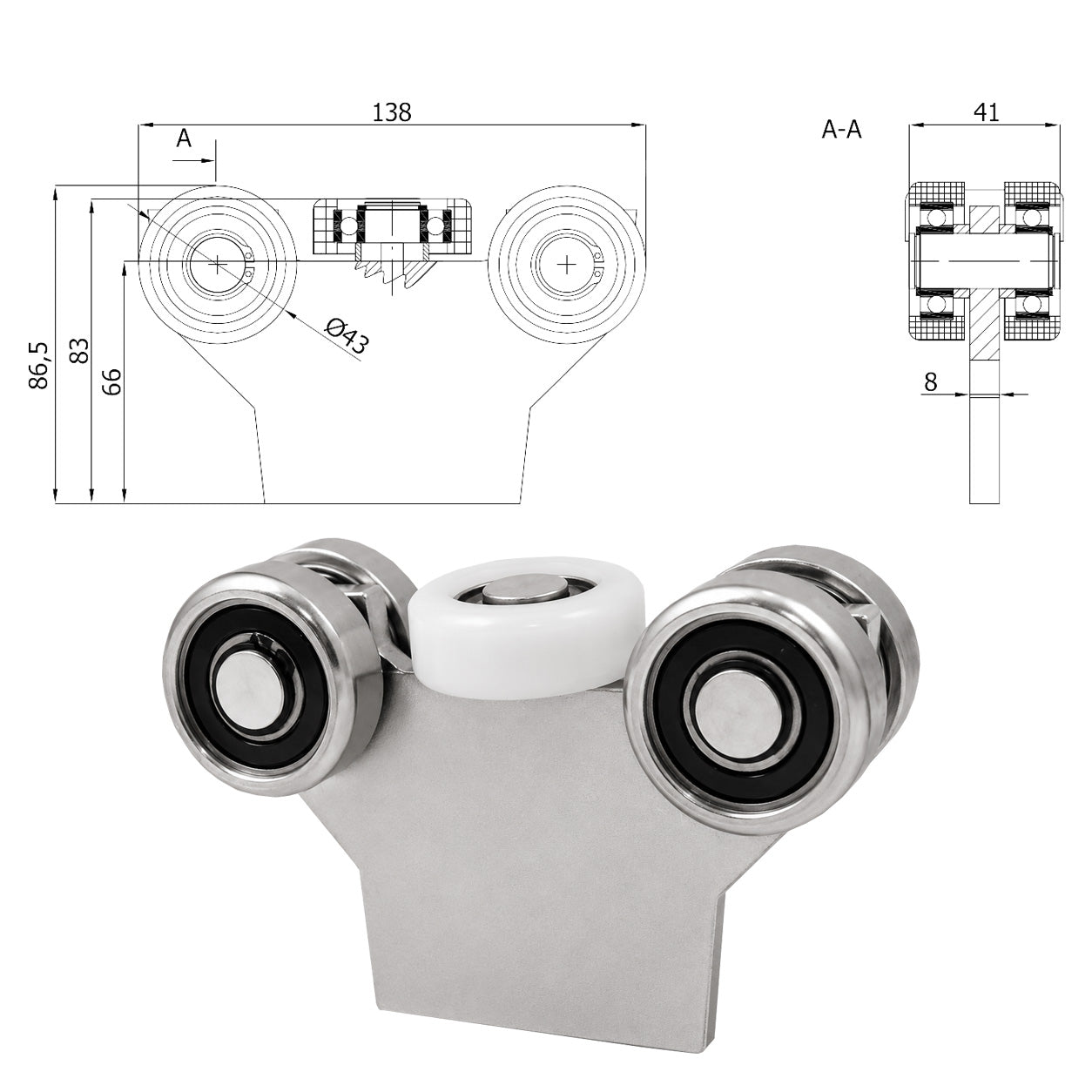 Torwagen für Schiebetore - für Profile 50x50 mm - Wandstärke 2,5 mm: G-5M-50