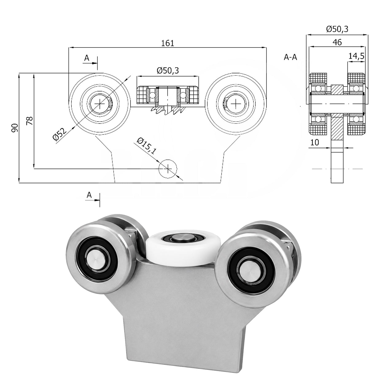 Torwagen für Schiebetore - für Profile 60 x 60 mm - Wandstärke 4 mm: G-5M-60/4