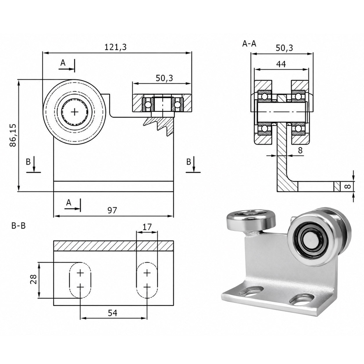 Torwagen für Schiebetore bis 180 °C – für Profile 60 × 60 mm – Wandstärke 3 mm: P-3M-60E