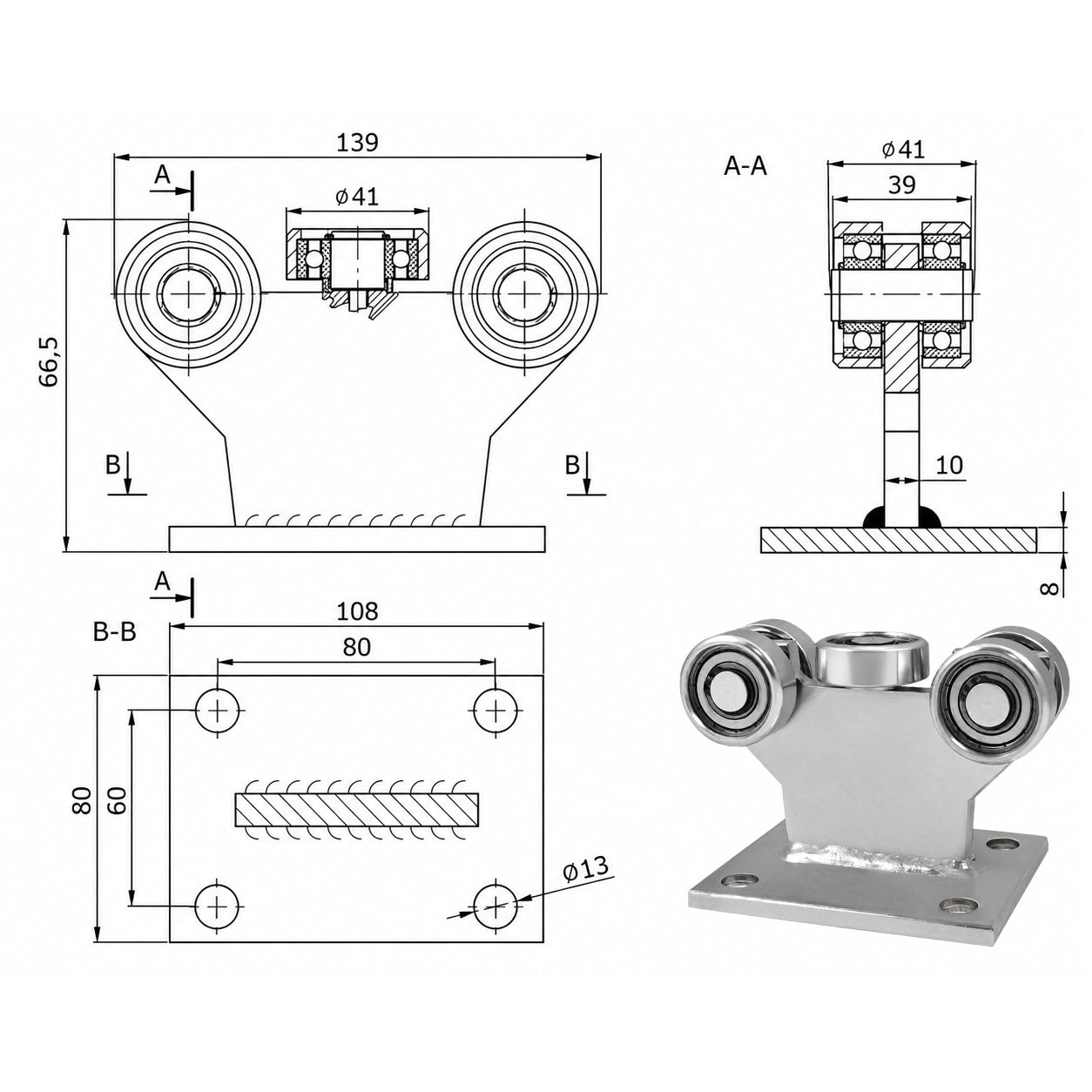 Torwagen für Schiebetore bis 180 °C – für Profile 50 × 50 mm – Wandstärke 2,5 mm: 5MM-50E