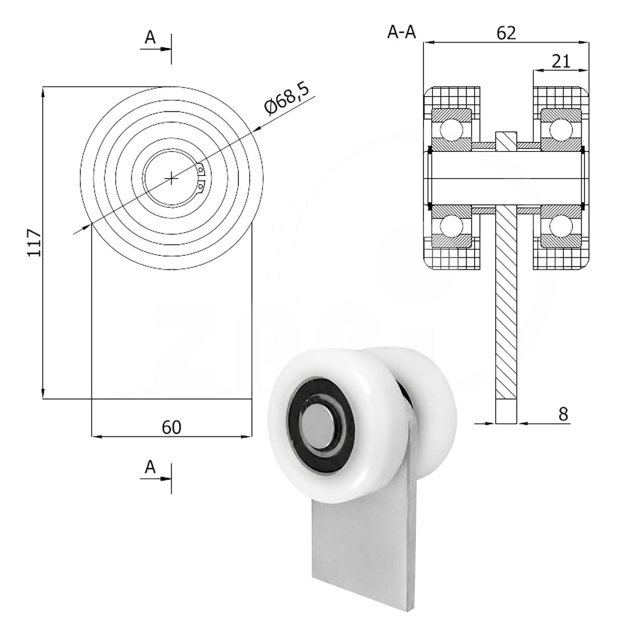 Torwagen für Schiebetore - für Profile 80 x 80 mm - Wandstärke 5 mm: P-2T-80