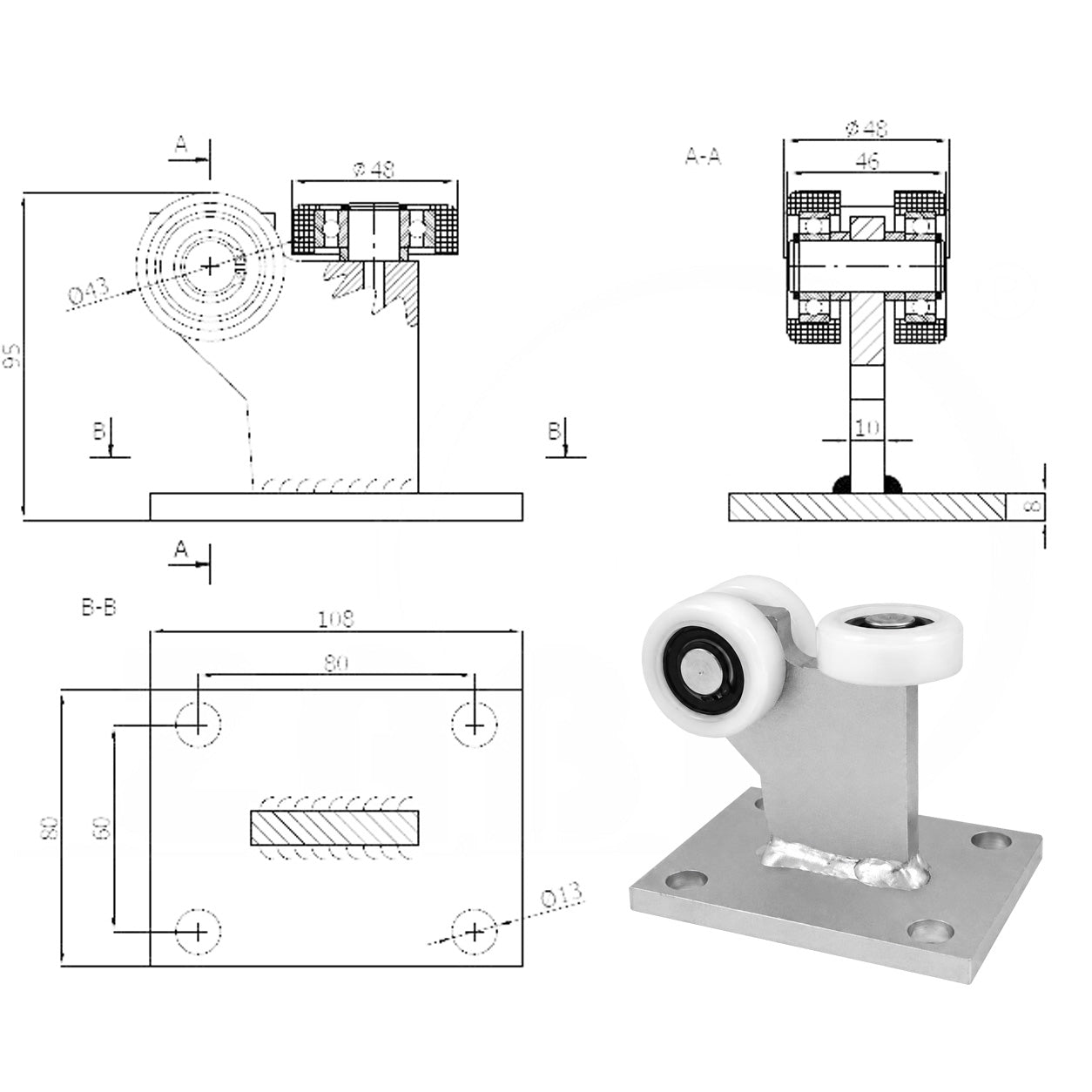 Torwagen für Schiebetore - für Profile 50x55 mm - Wandstärke 2,5 mm: 3T-50/55