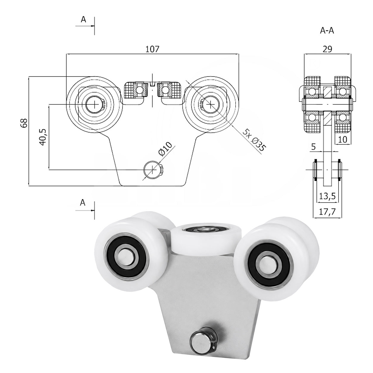 Torwagen für Schiebetore - für Profile 40x40 mm - Wandstärke 2 mm: WG-5T-40