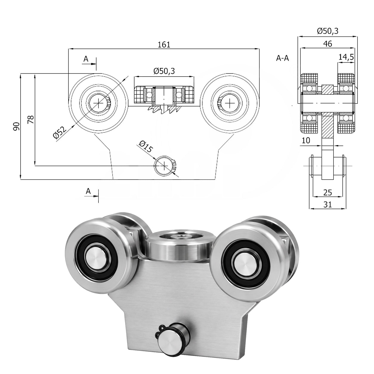 Torwagen für Schiebetore - für Profile 60 x 60 mm - Wandstärke 4 mm: WG-5MM-60/4