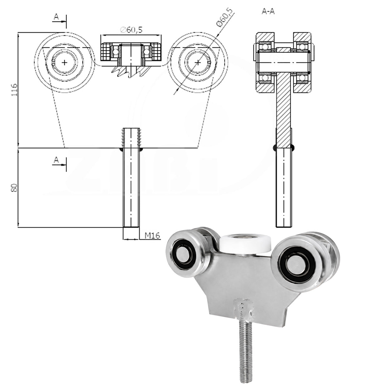 Torwagen für Schiebetore - für Profile 70 x 70 mm - Wandstärke 4 mm: G-5M-70/M16