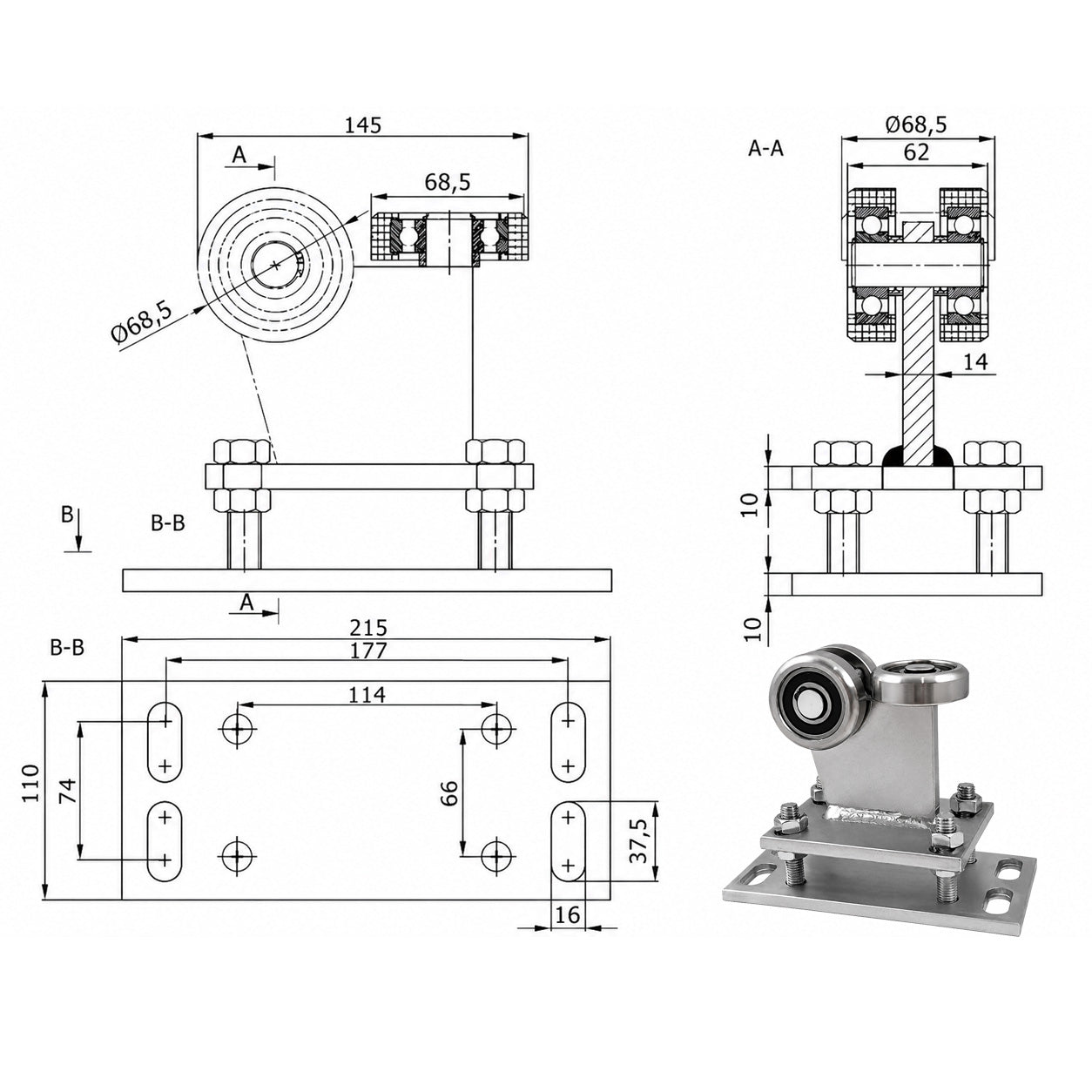 Torwagen für Schiebetore - für Profile 80 x 80 mm - Wandstärke 5 mm: R-3MM-80
