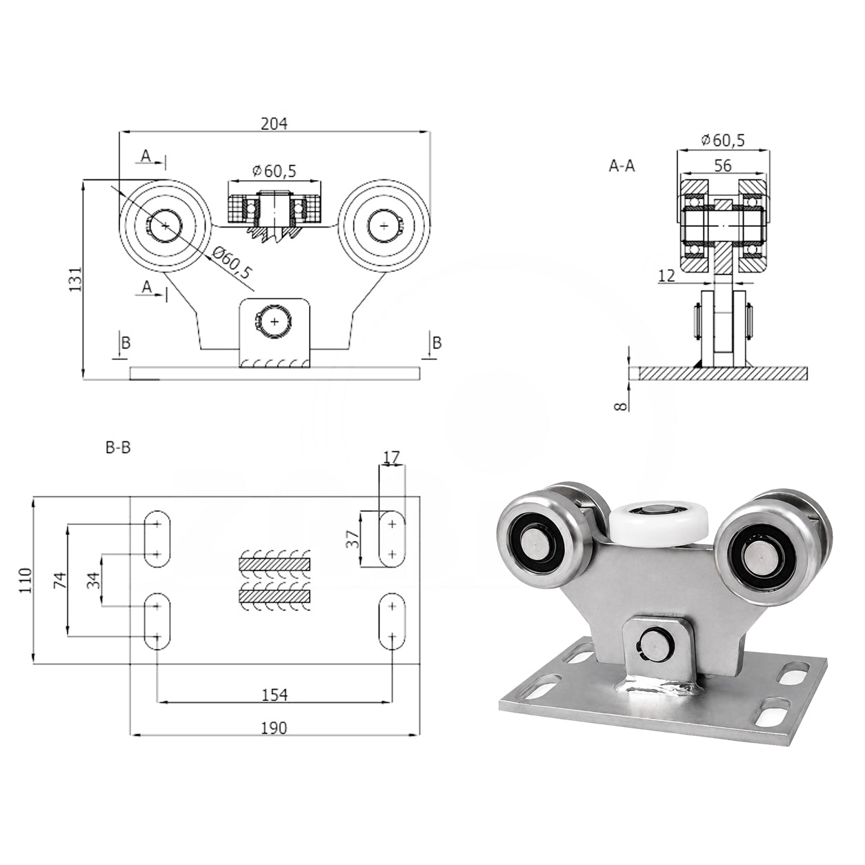 Torwagen für Schiebetore - für Profile 70 x 70 mm - Wandstärke 4 mm: W-5M-70M