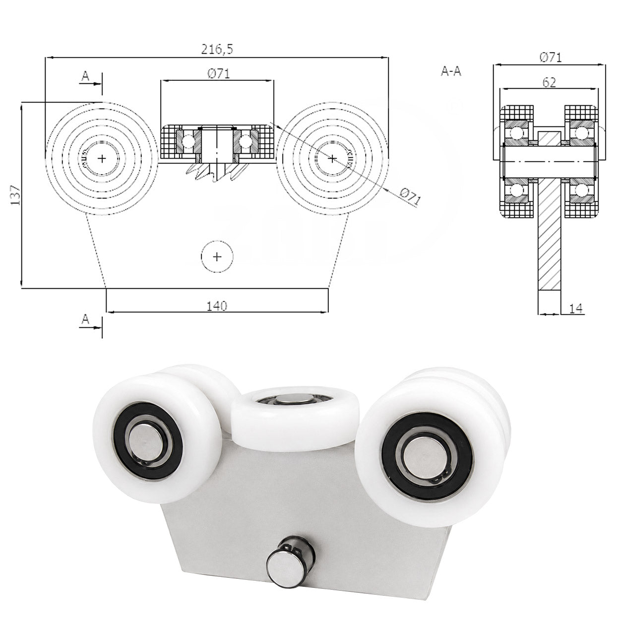 Torwagen für Schiebetore - für Profile 80 x 80 mm - Wandstärke 4 mm: WG-5T-80/4