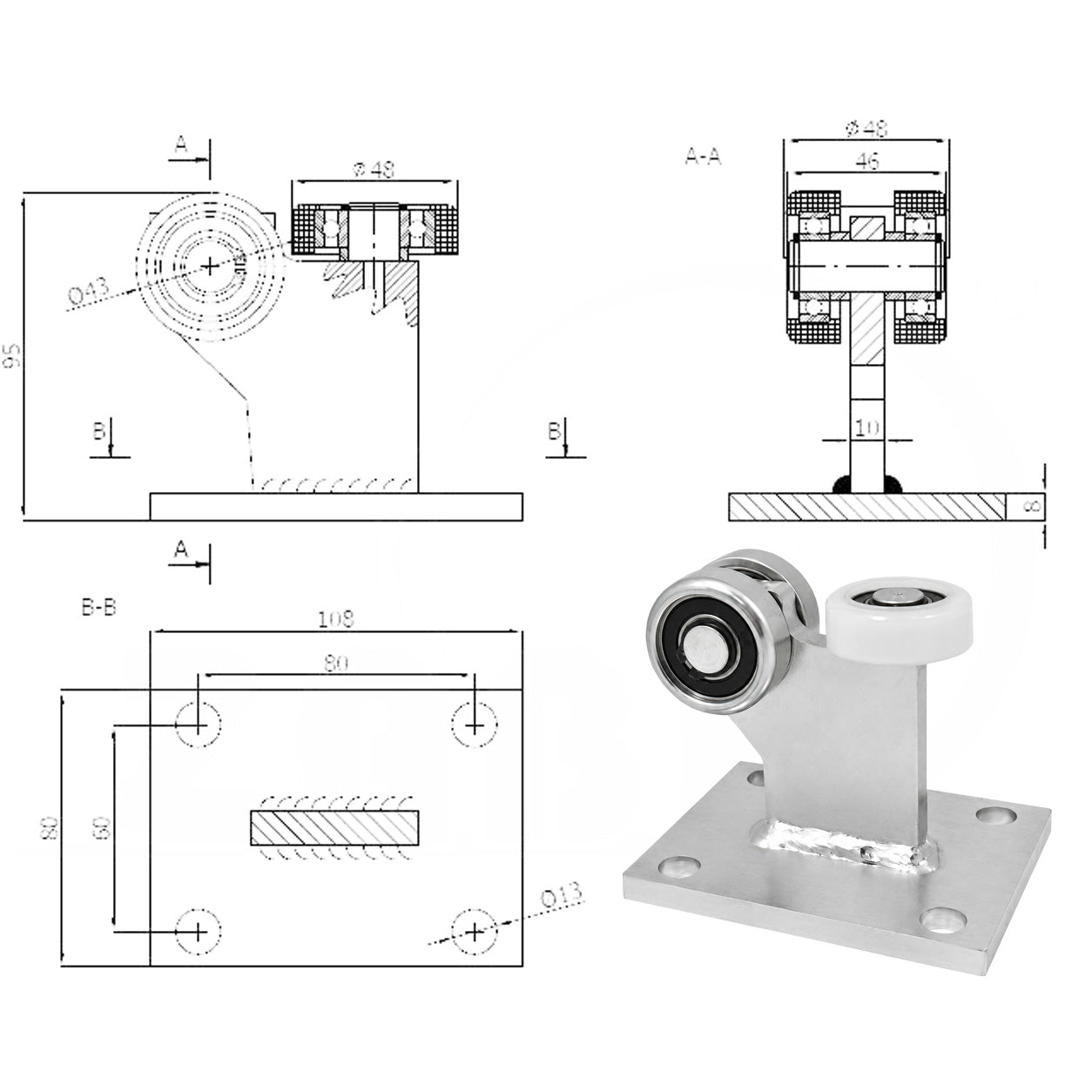 Torwagen für Schiebetore - für Profile 50x55 mm - Wandstärke 2,5 mm: 3M-50/55