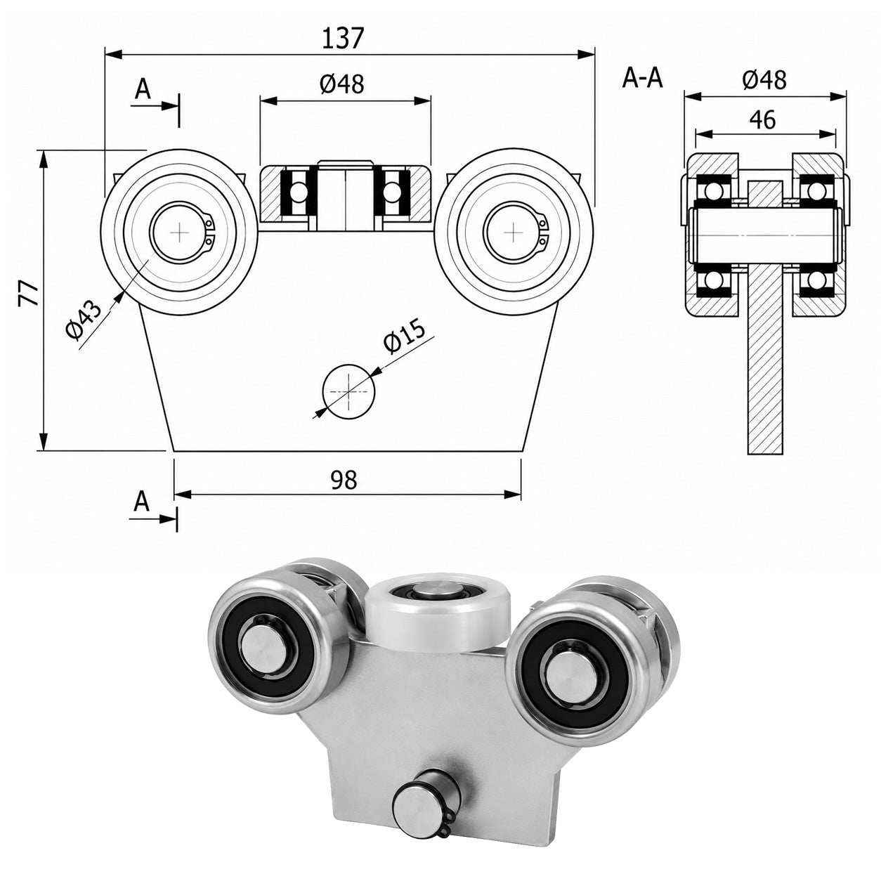 Torwagen für Schiebetore - für Profile 50x55 mm - Wandstärke 2,5 mm: WG-5MM-50/55