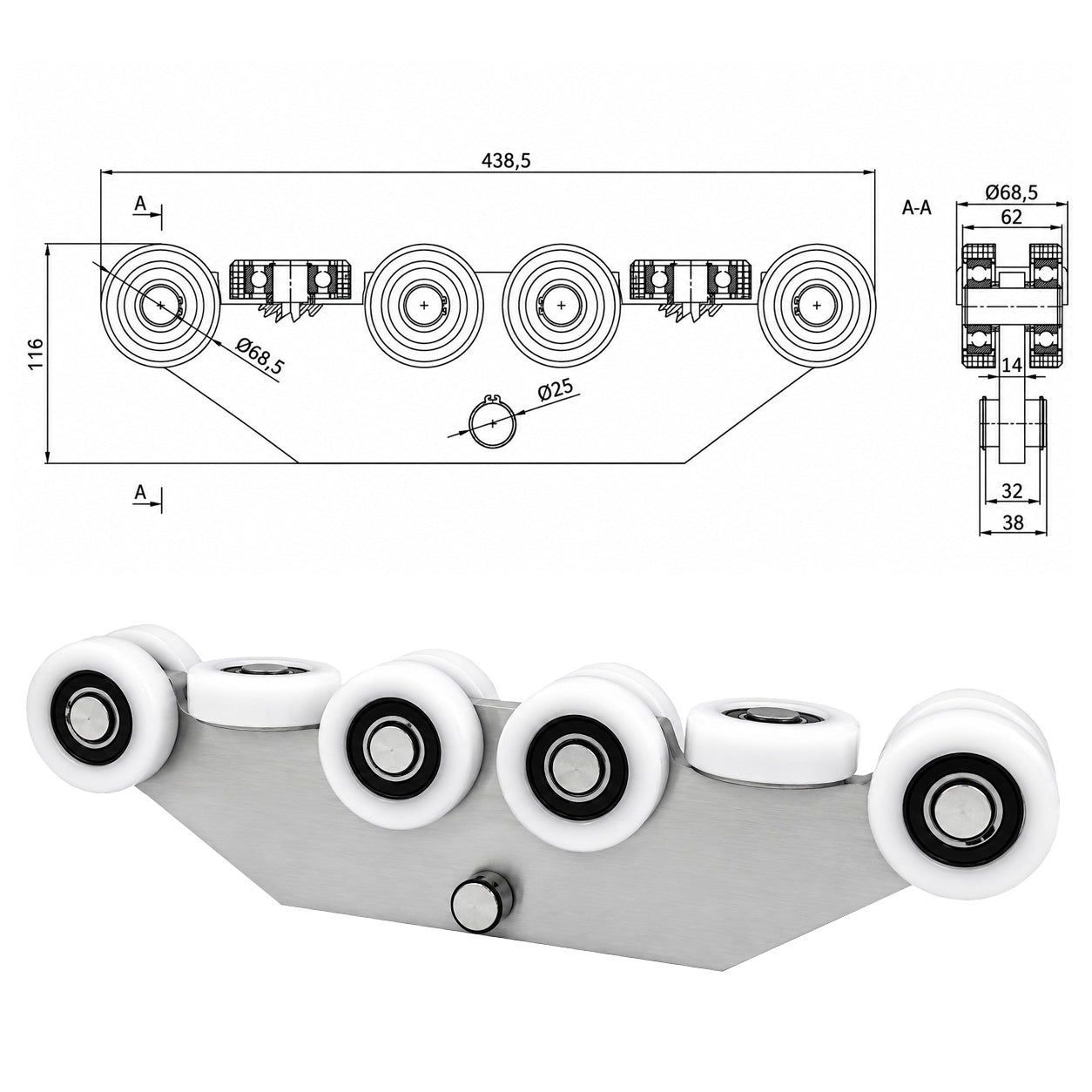 Torwagen für Schiebetore - für Profile 80x80 mm - Wandstärke 5 mm: WG-10T-80