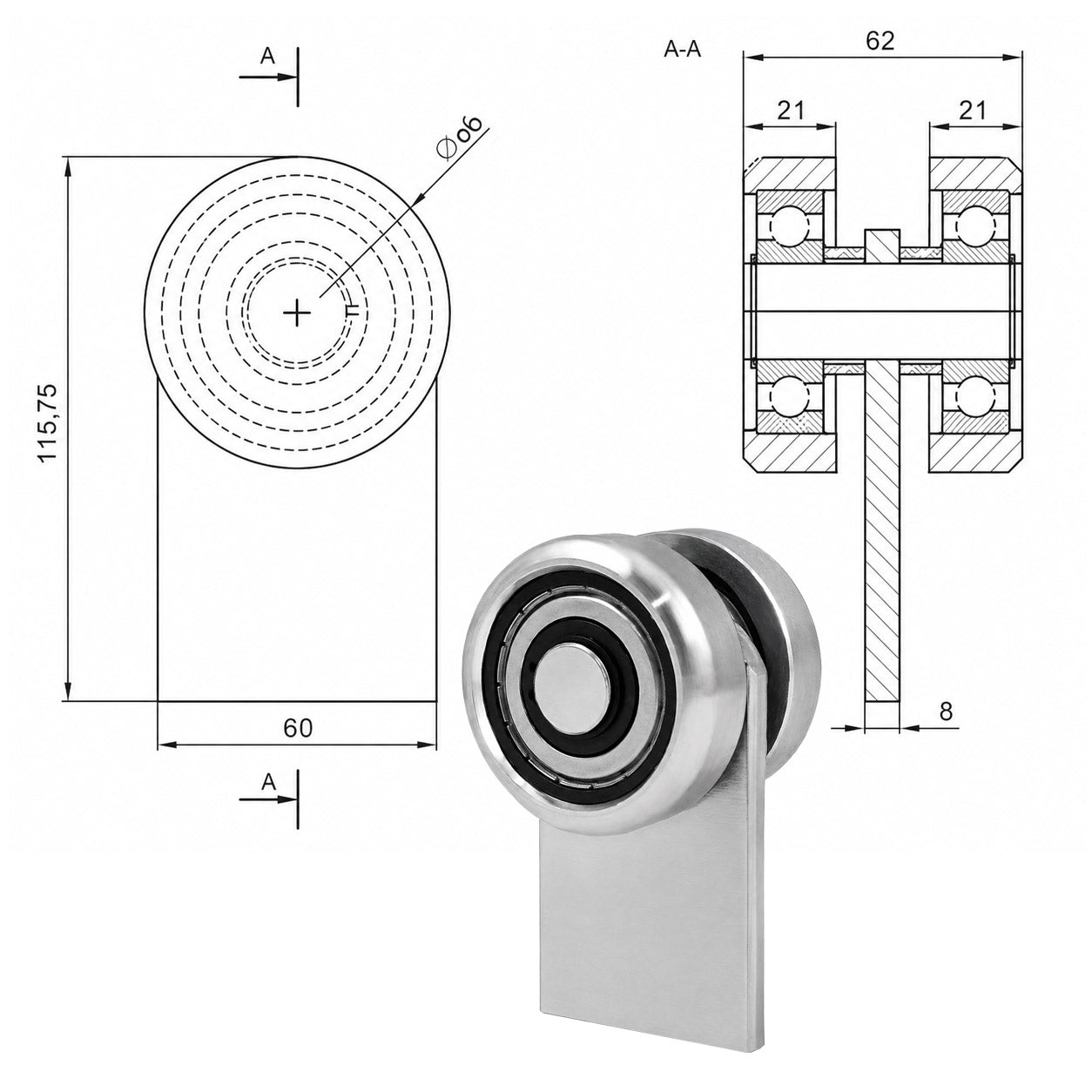 Torwagen für Schiebetore bis 180 °C – für Profile 80 × 80 mm – Wandstärke 5 mm: P-2M-80E