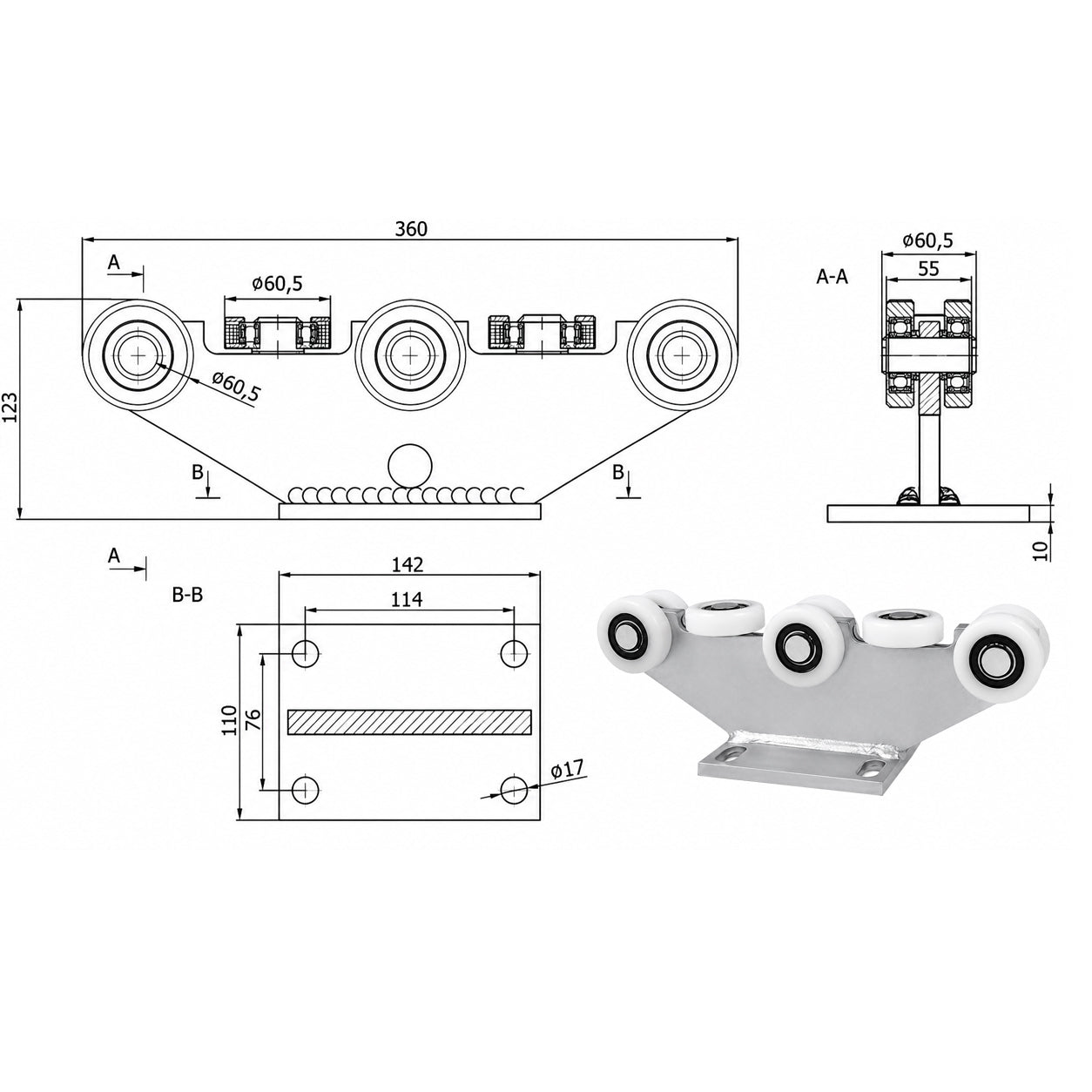 Torwagen für Schiebetore - für Profile 70 x 70 mm - Wandstärke 4 mm: 8T-70
