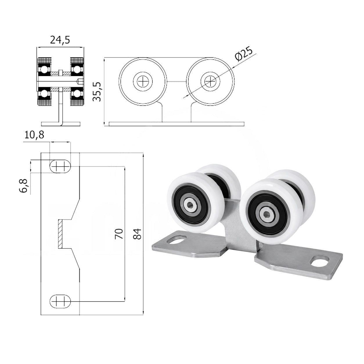 Torwagen für Schiebetore - für Profile 30x30 mm - Wandstärke 2 mm: 4T-30