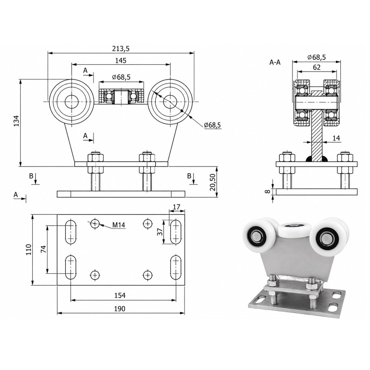 Torwagen für Schiebetore - für Profile 80 x 80 mm - Wandstärke 5 mm: R-5T-80M