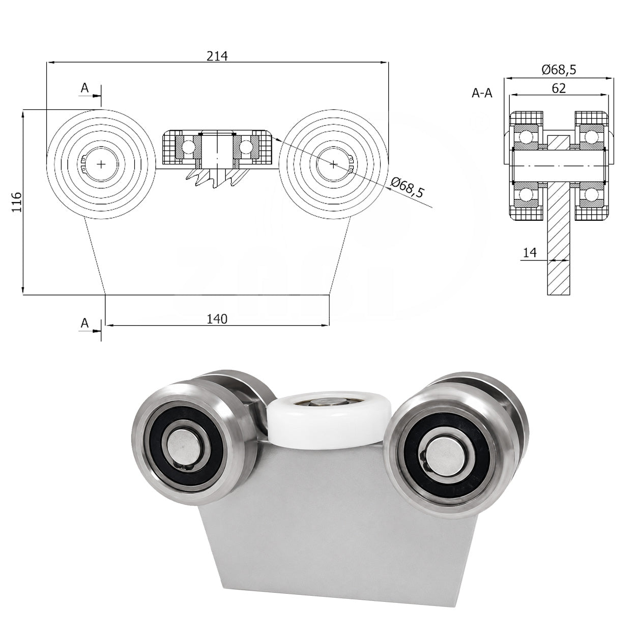 Torwagen für Schiebetore - für Profile 80 x 80 mm - Wandstärke 5 mm: G-5M-80