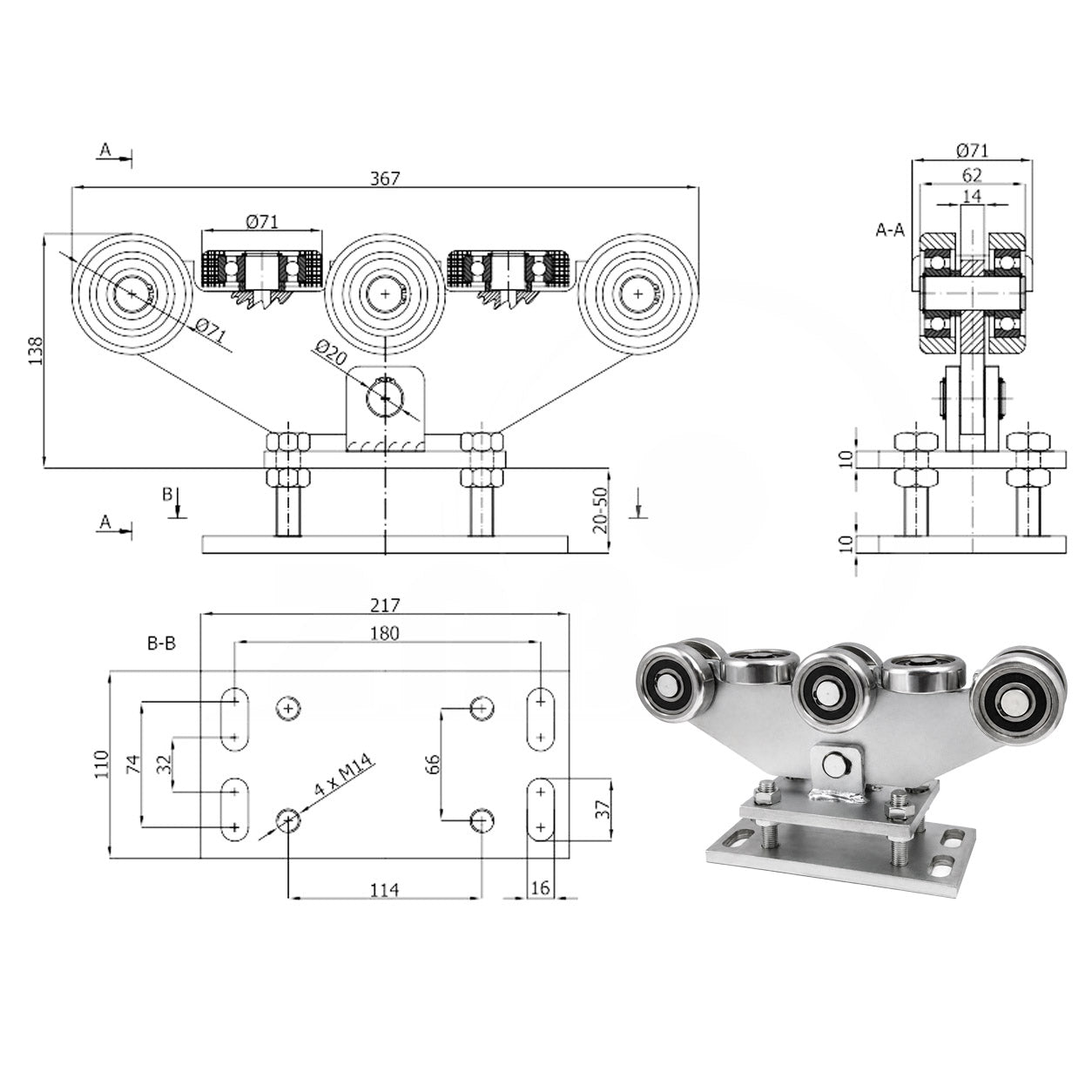 Torwagen für Schiebetore - für Profile 80 x 80 mm - Wandstärke 4 mm: WR-8MM-80/4