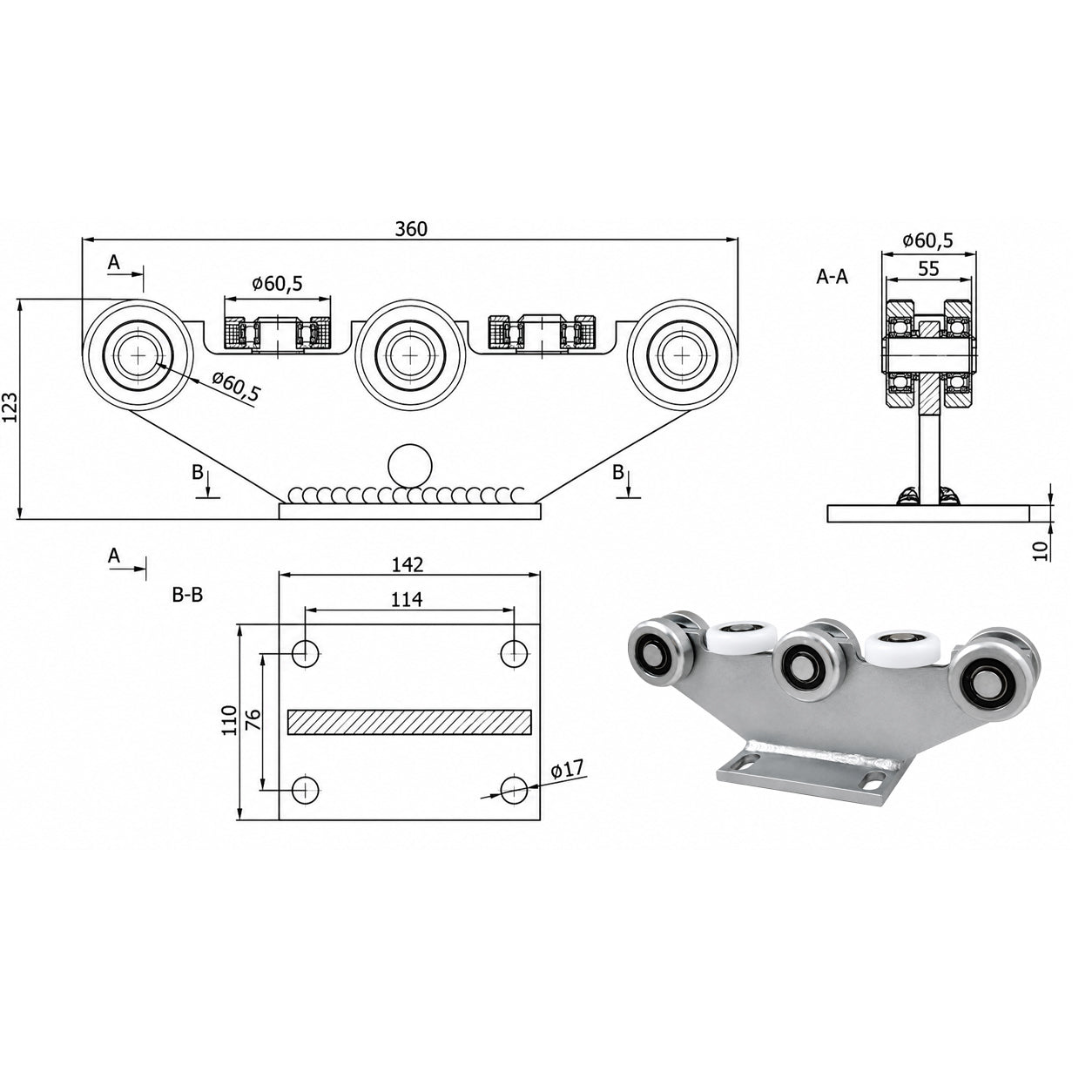 Torwagen für Schiebetore - für Profile 70 x 70 mm - Wandstärke 4 mm: 8M-70