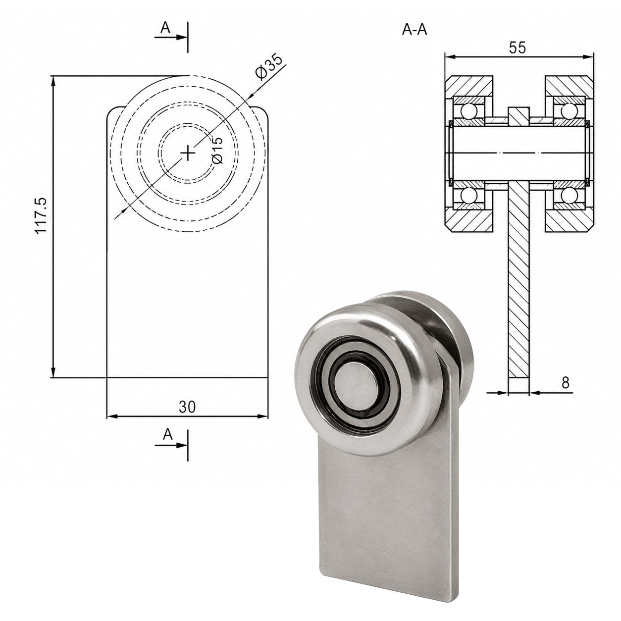 Torwagen für Schiebetore bis 180 °C – für Profile 70 × 70 mm – Wandstärke 4 mm: P-2M-70E