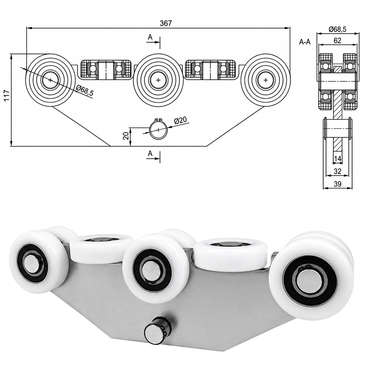 Torwagen für Schiebetore - für Profile 80x80 mm - Wandstärke 5 mm: WG-8T-80