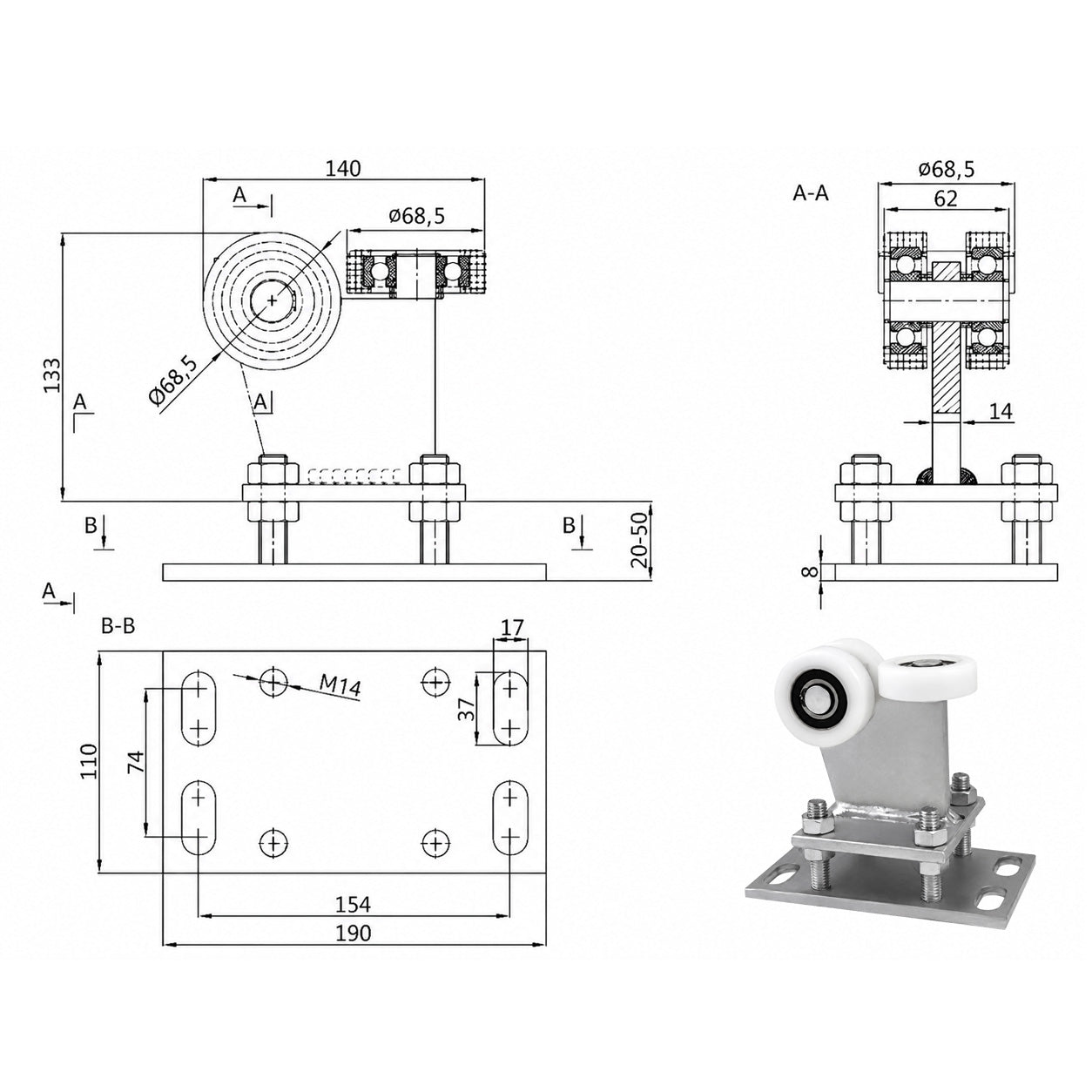 Torwagen für Schiebetore - für Profile 80 x 80 mm - Wandstärke 5 mm: R-3T-80M
