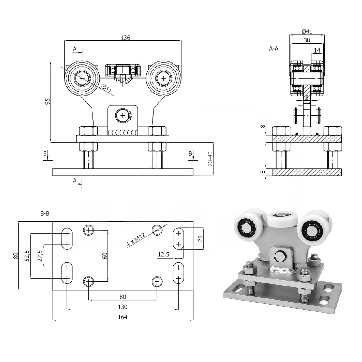 Torwagen für Schiebetore - für Profile 50 x 50 mm - Wandstärke 4 mm: WR-5T-50/4