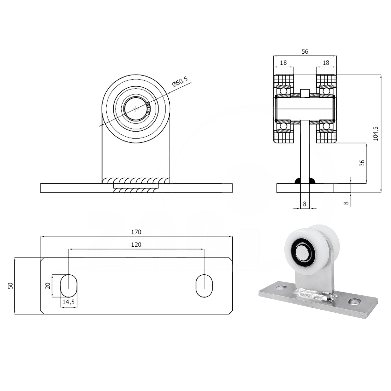 Torwagen für Schiebetore - für Profile 70 x 70 mm - Wandstärke 4 mm: 2T-70