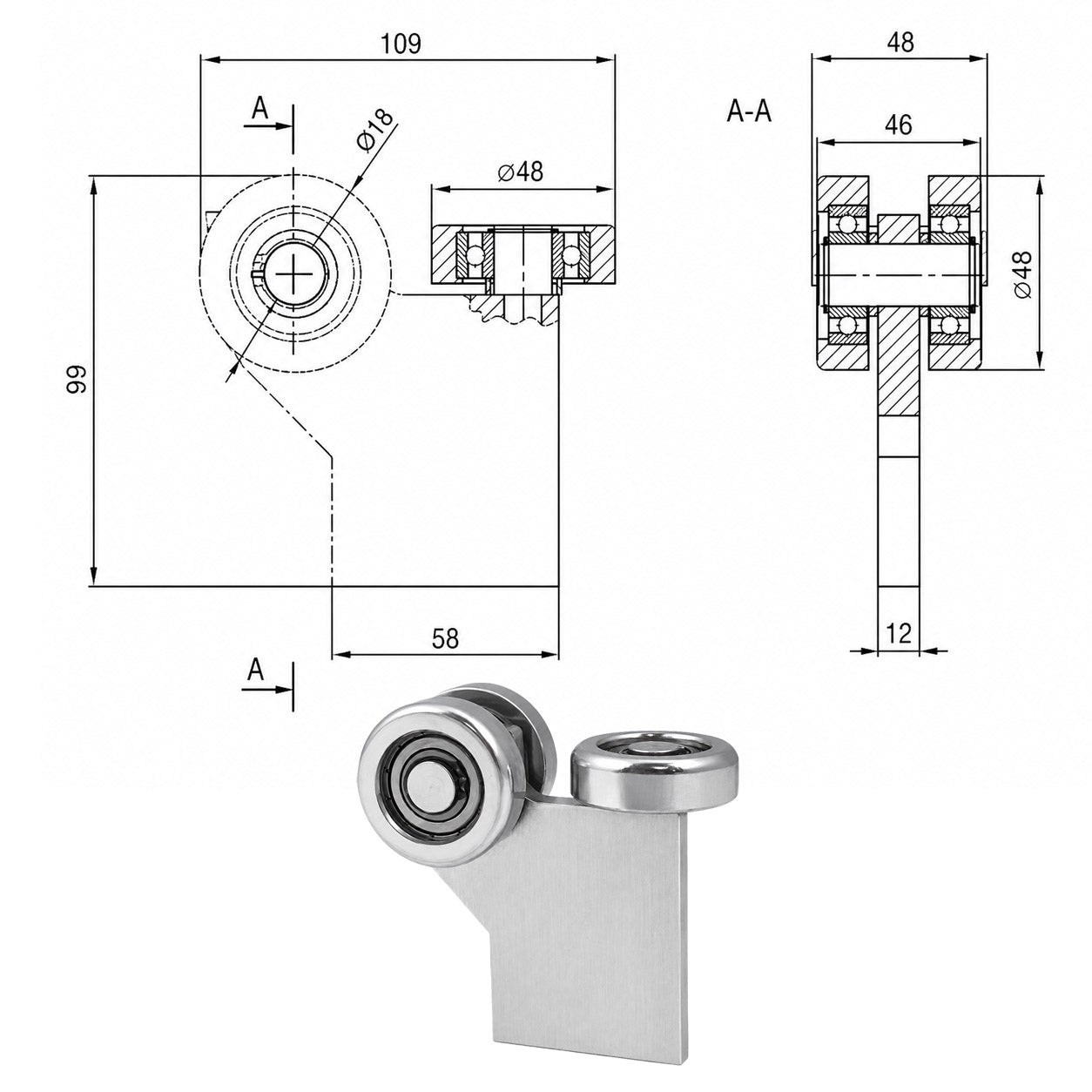 Torwagen für Schiebetore bis 180 °C – für Profile 60 × 60 mm – Wandstärke 4 mm: G-3MM-60/4E