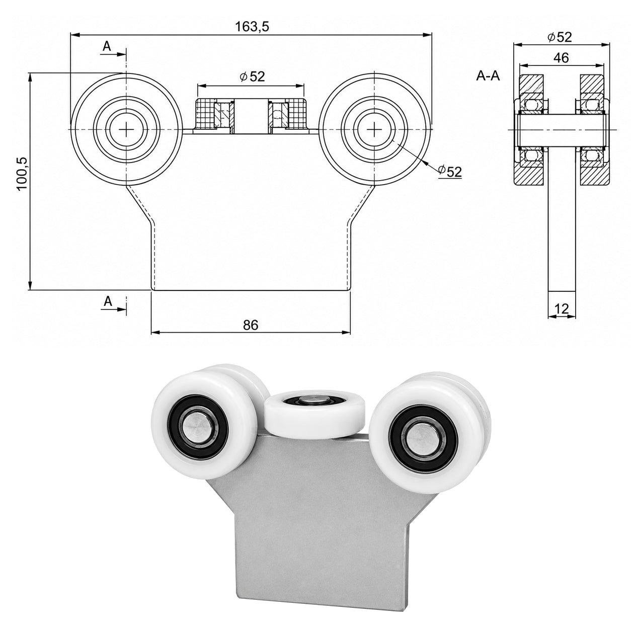 Torwagen für Schiebetore - für Profile 60 x 60 mm - Wandstärke 3 mm: G-5T-60