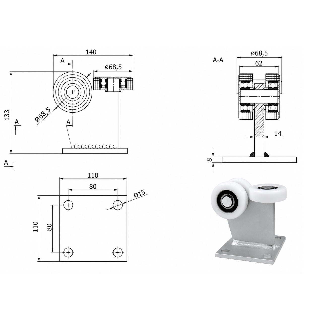 Torwagen für Schiebetore - für Profile 80 x 80 mm - Wandstärke 5 mm: 3T-80M