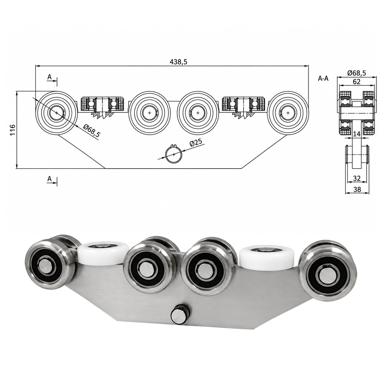 Torwagen für Schiebetore - für Profile 80x80 mm - Wandstärke 5 mm: WG-10M-80