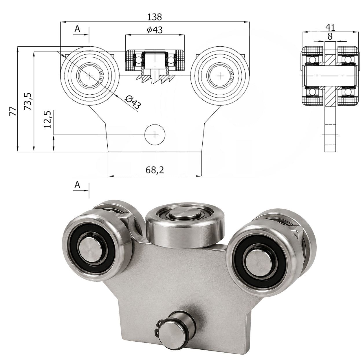 Torwagen für Schiebetore - für Profile 50x50 mm - Wandstärke 2,5 mm: WG-5MM-50