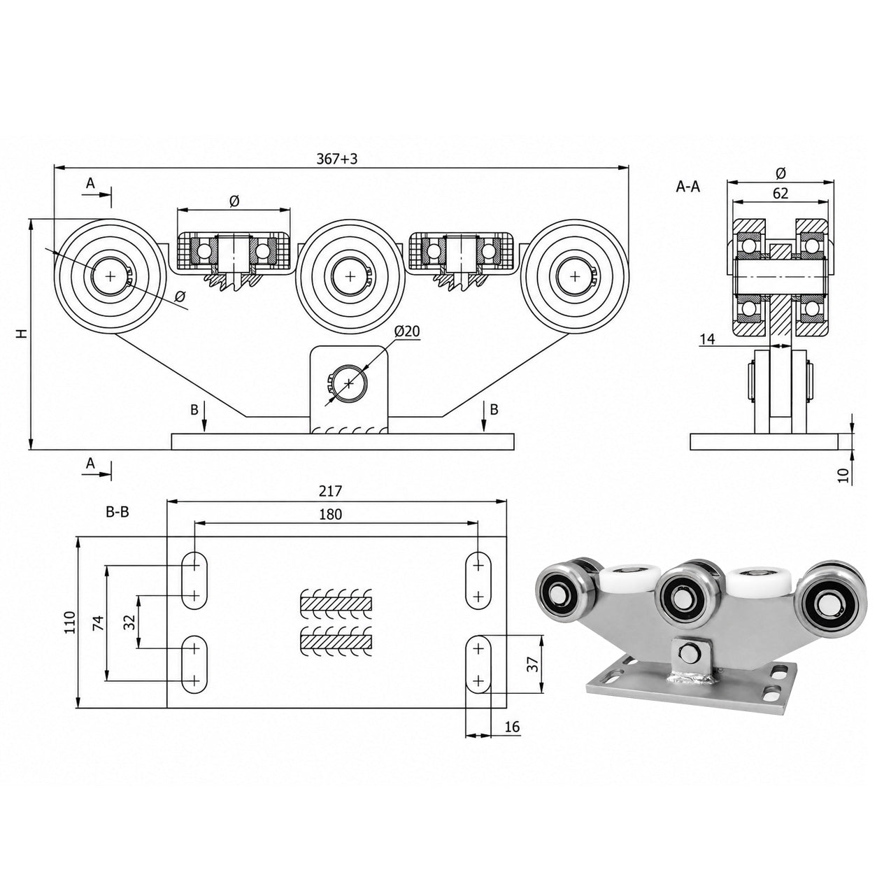 Torwagen für Schiebetore - für Profile 80 x 80 mm - Wandstärke 5 mm: W-8M-80