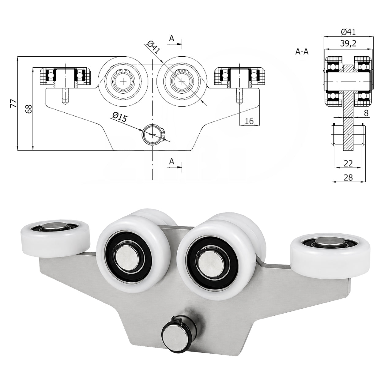 Torwagen für Schiebetore - für Profile 50 x 50 mm - Wandstärke 4 mm: WG-6T-50/4