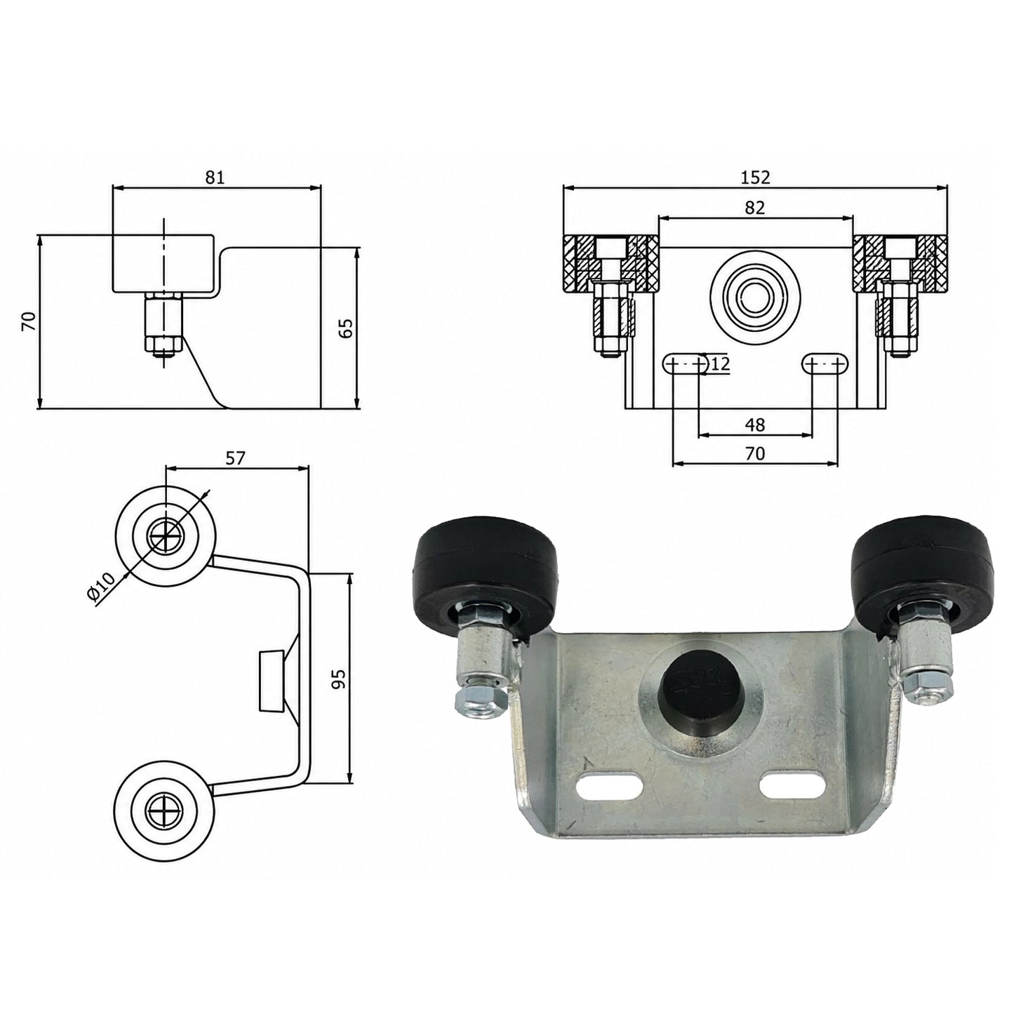 Einlaufbock mit Rollen für Schiebetor 60/80x80mm Verzinkt Obere Torführung GR-80