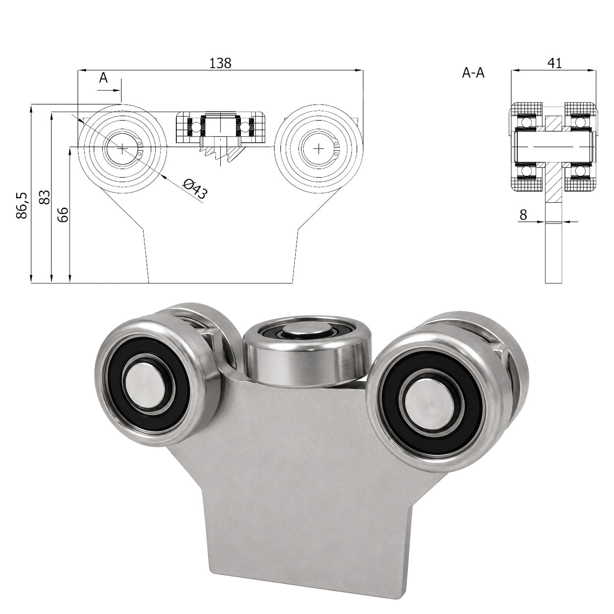 Torwagen für Schiebetore - für Profile 50x50 mm - Wandstärke 2,5 mm: G-5MM-50