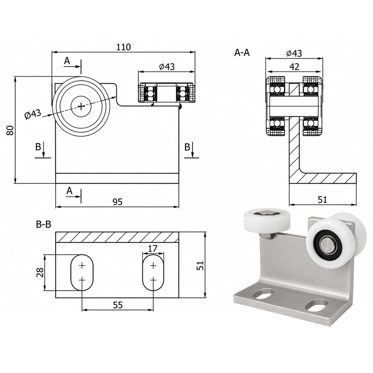 Torwagen für Schiebetore - für Profile 50x50 mm - Wandstärke 2,5 mm: P-3T-50