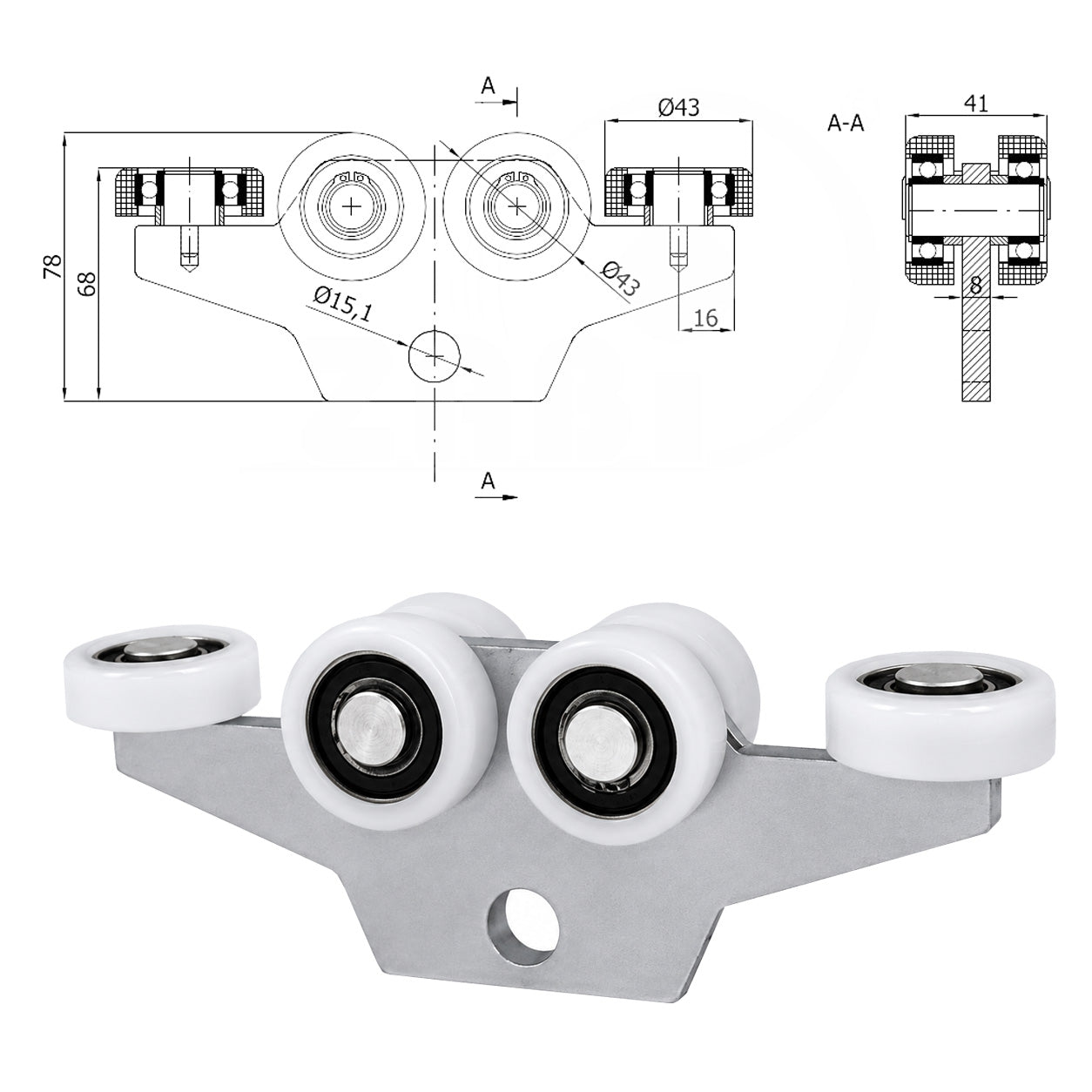 Torwagen für Schiebetore - für Profile 50x50 mm - Wandstärke 2,5 mm: G-6T-50