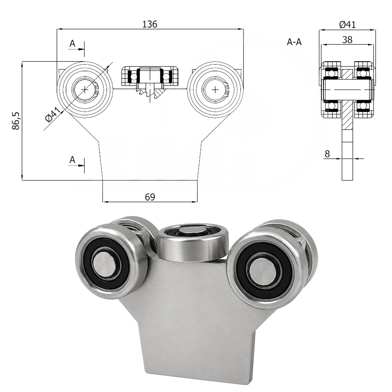 Torwagen für Schiebetore - für Profile 50 x 50 mm - Wandstärke 4 mm: G-5MM-50/4