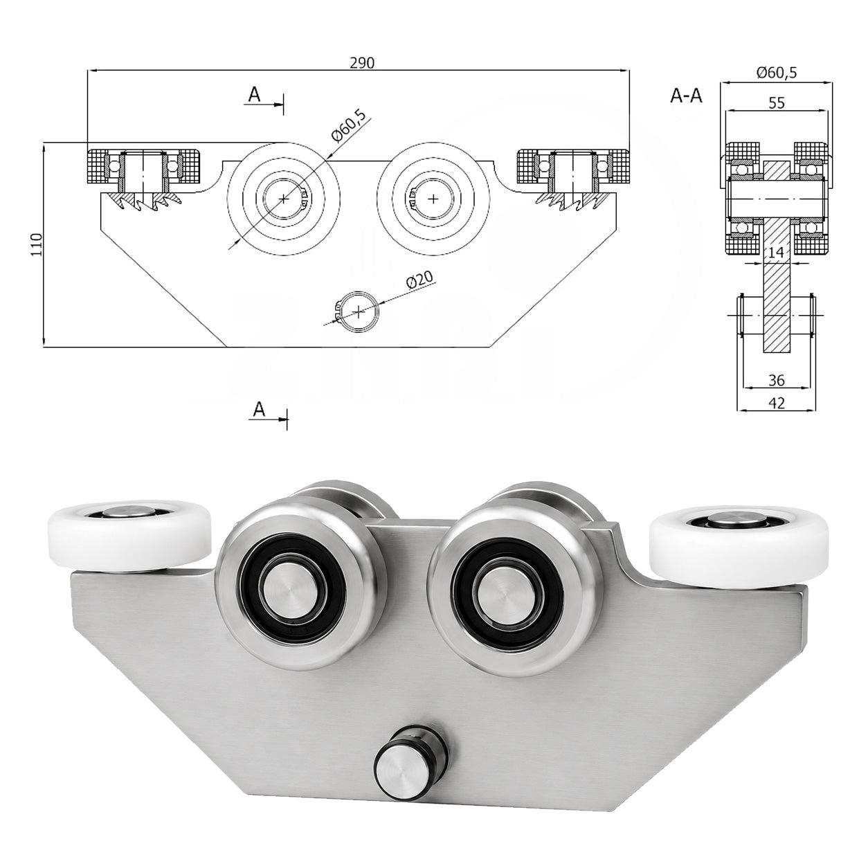 Torwagen für Schiebetore - für Profile 70 x 70 mm - Wandstärke 4 mm: WG-6M-70