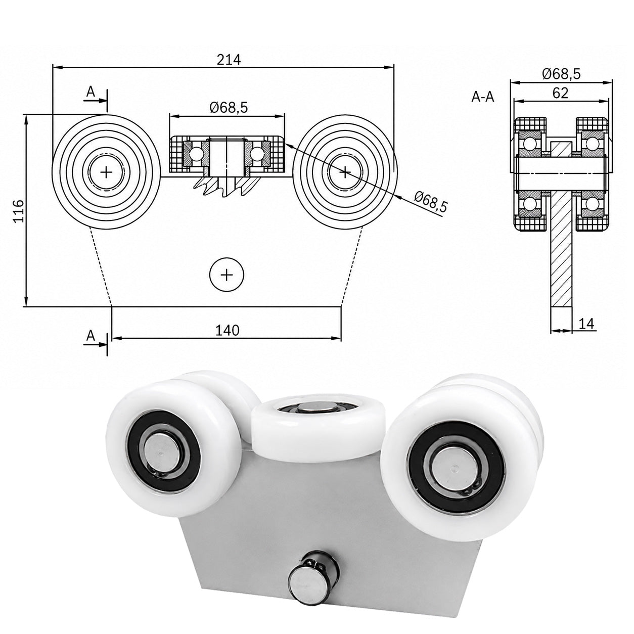Torwagen für Schiebetore - für Profile 80x80 mm - Wandstärke 5 mm: WG-5T-80
