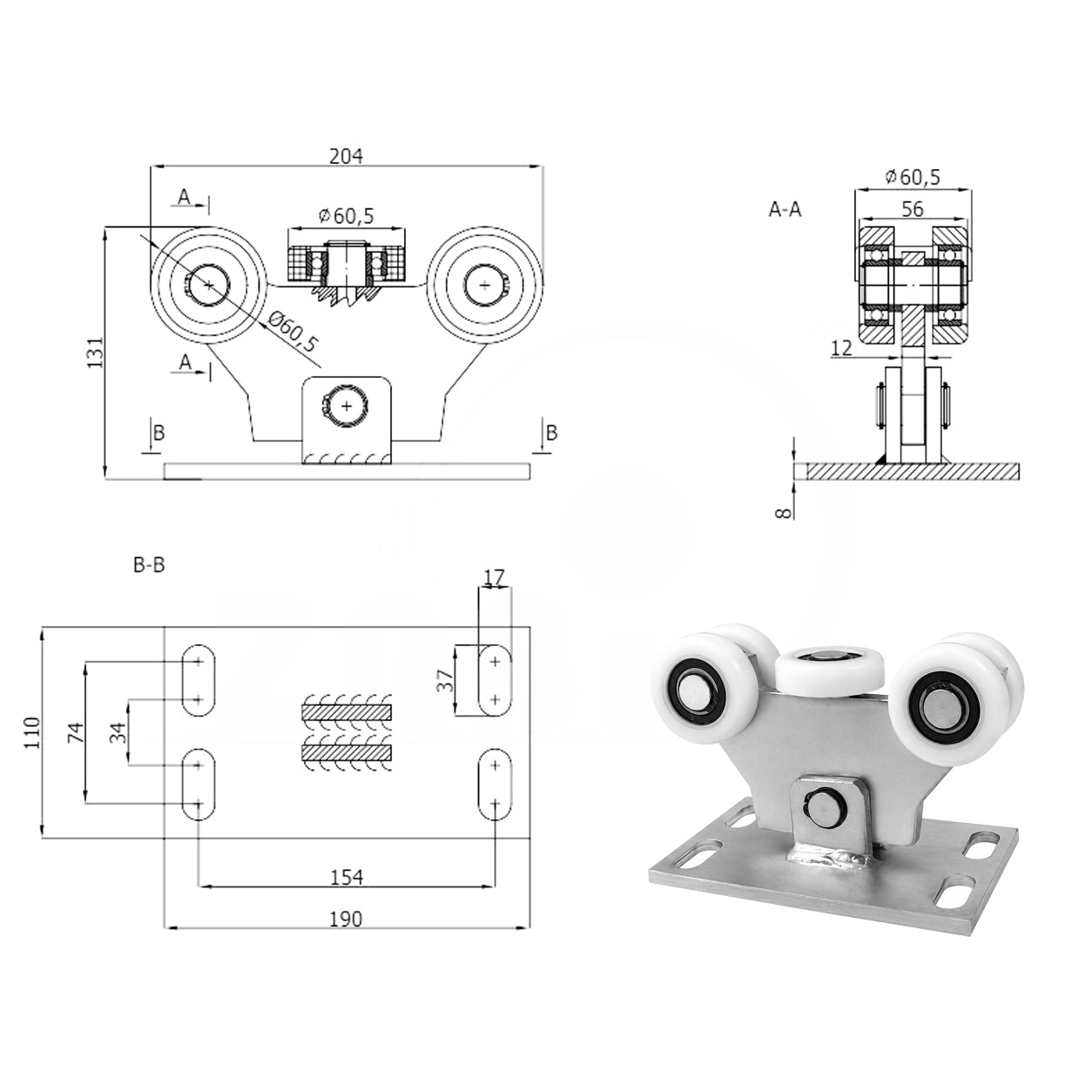 Torwagen für Schiebetore - für Profile 70 x 70 mm - Wandstärke 4 mm: W-5T-70M
