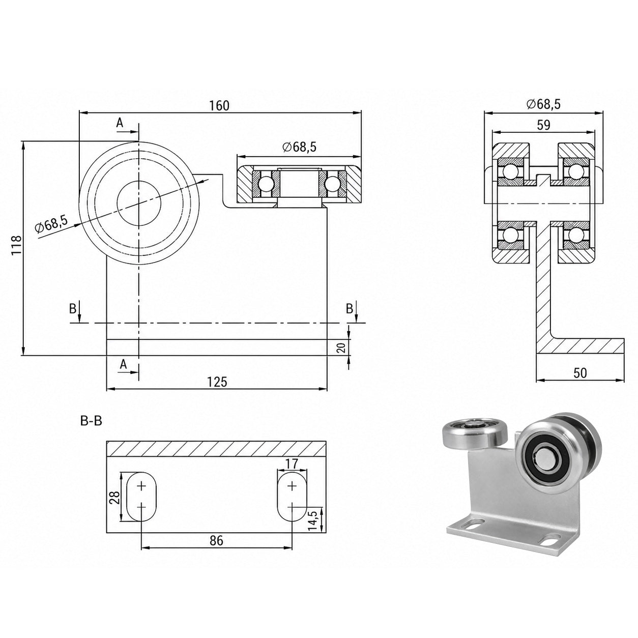 Torwagen für Schiebetore - für Profile 80 x 80 mm - Wandstärke 5 mm: P-3M-80