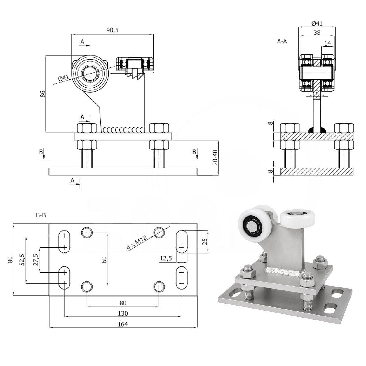 Torwagen für Schiebetore - für Profile 50 x 50 mm - Wandstärke 4 mm: R-3T-50/4