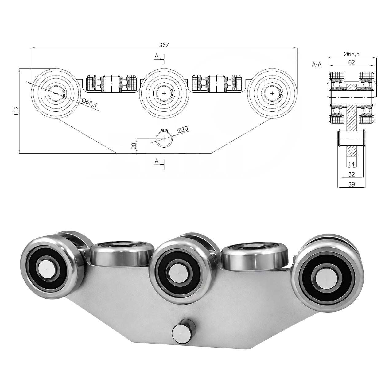 Torwagen für Schiebetore - für Profile 80 x 80 mm - Wandstärke 5 mm: WG-8MM-80