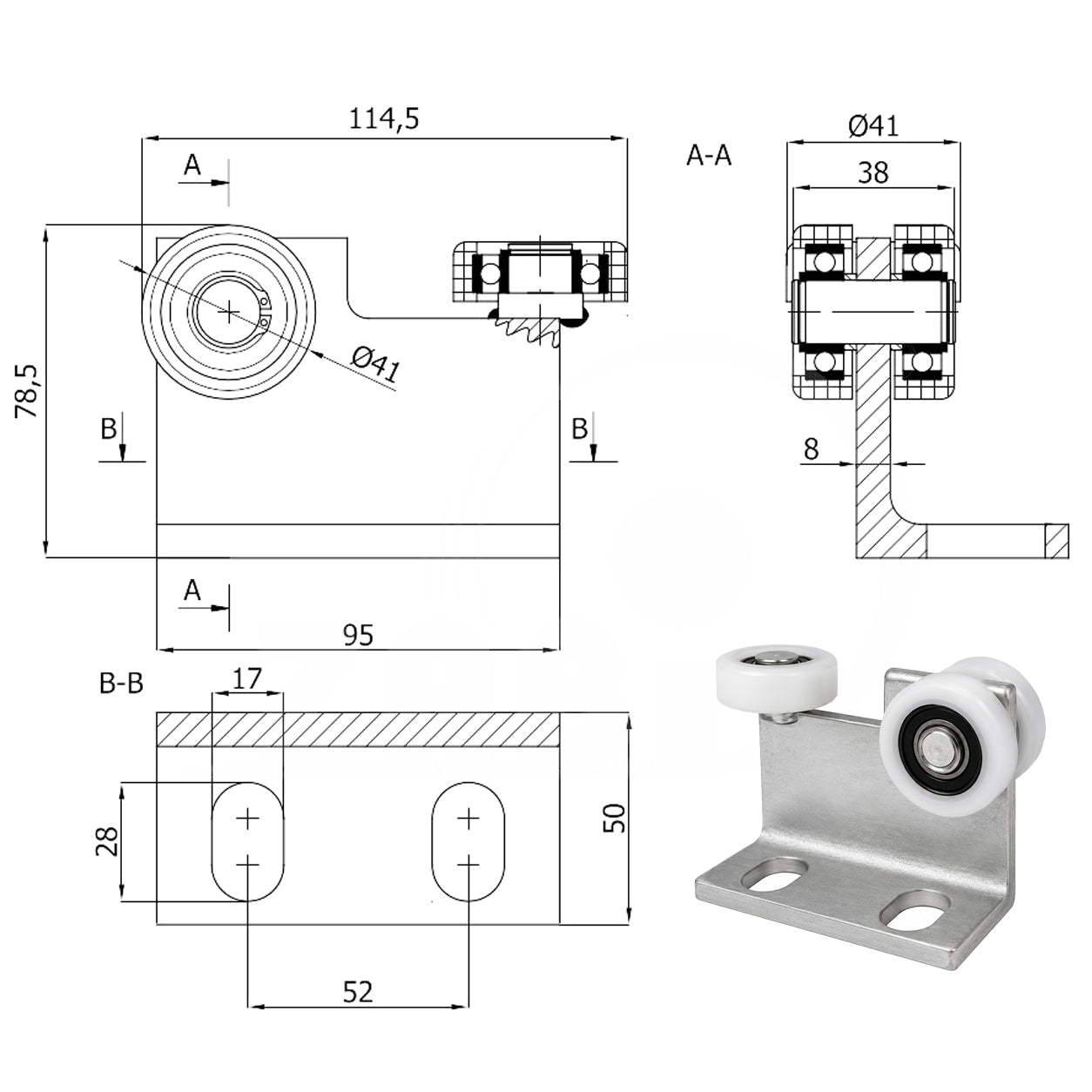 Torwagen für Schiebetore - für Profile 50 x 50 mm - Wandstärke 4 mm: P-3T-50/4