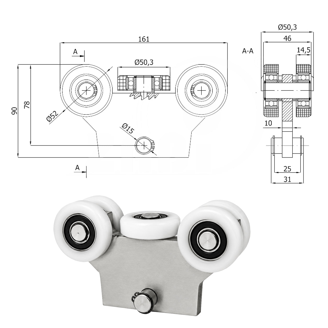 Torwagen für Schiebetore - für Profile 60 x 60 mm - Wandstärke 4 mm: WG-5T-60/4