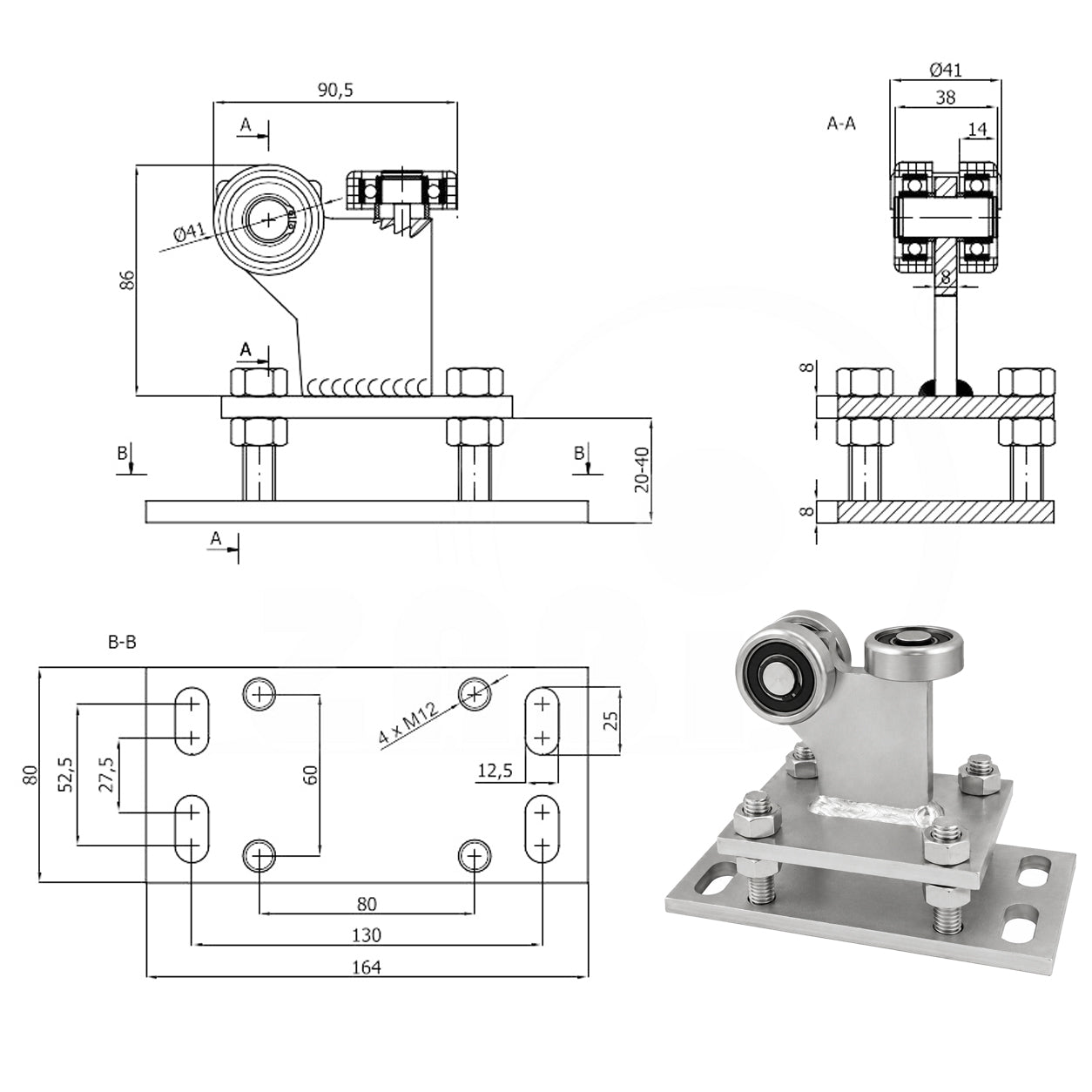 Torwagen für Schiebetore - für Profile 50 x 50 mm - Wandstärke 4 mm: R-3MM-50/4