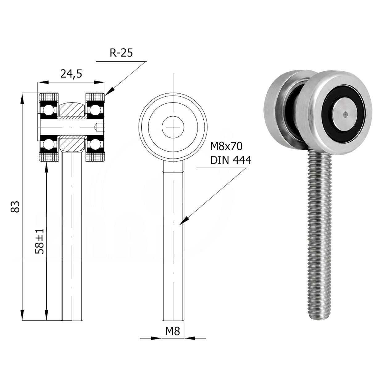 Torwagen für Schiebetore - für Profile 30x30 mm - Wandstärke 2 mm: P-2M-30/M8